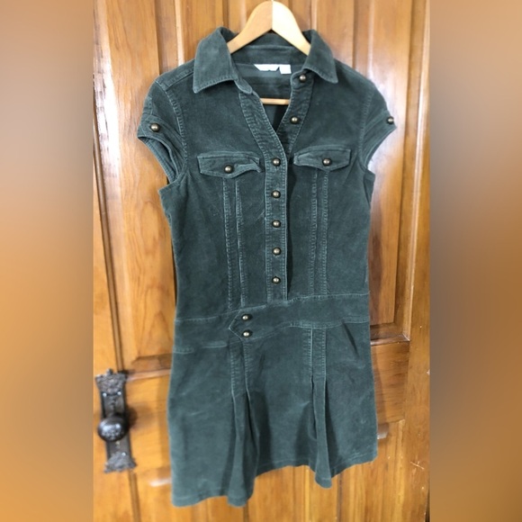Vintage Dresses & Skirts - 90s Olive Green Corduroy Mini Dress